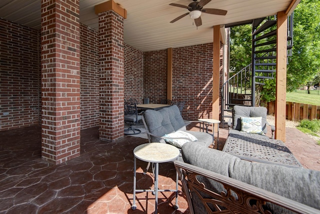 5853 S Northern Ridge Rd, Springfield, MO 65810 - view of patio with stairway, ceiling fan, and outdoor lounge area