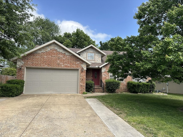view of front of house featuring concrete driveway, an attached garage, and brick siding
