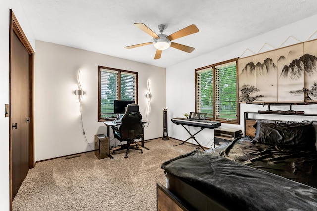340 Greene Rd, Sparta, MO 65753 - carpeted bedroom featuring multiple windows, baseboards, a ceiling fan, and a desk