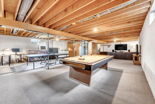 340 Greene Rd, Sparta, MO 65753 - game room featuring gas water heater, light carpet, and pool table