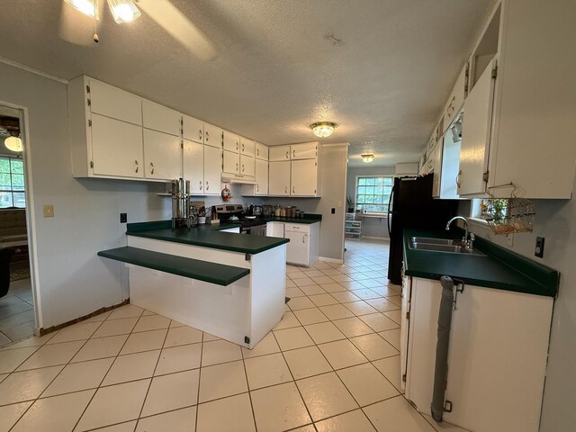 3036 P Hwy, Alton, MO 65606 - kitchen with stainless steel electric range oven, a sink, white cabinetry, a peninsula, and a textured ceiling