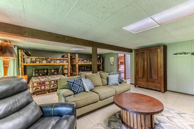 living room featuring light tile patterned floors
