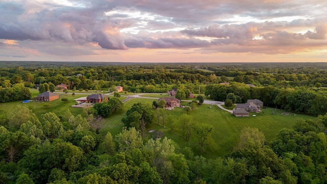 aerial view at dusk of a wooded view