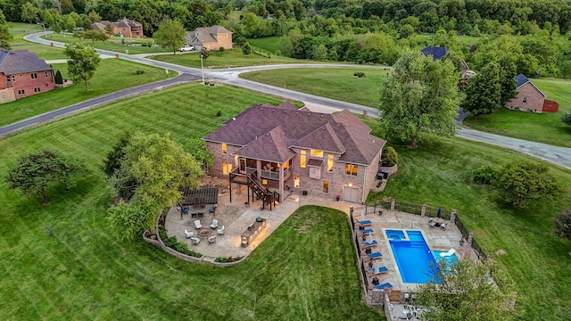 view from above of property with a pool