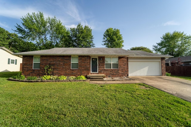 ranch-style home with brick siding, a garage, and driveway