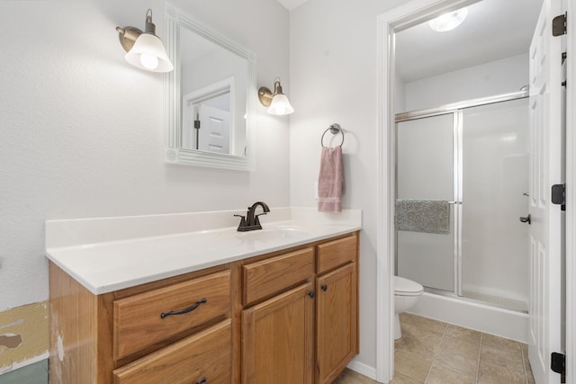 40 Overton Ct, Kimberling City, MO 65686 - full bath with a stall shower, toilet, vanity, and tile patterned floors