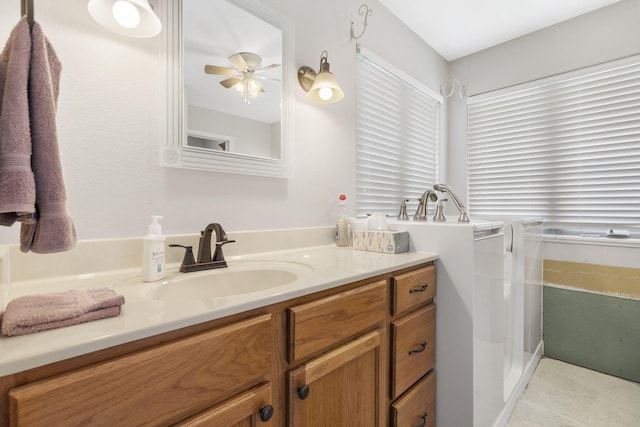 40 Overton Ct, Kimberling City, MO 65686 - bathroom featuring ceiling fan and vanity