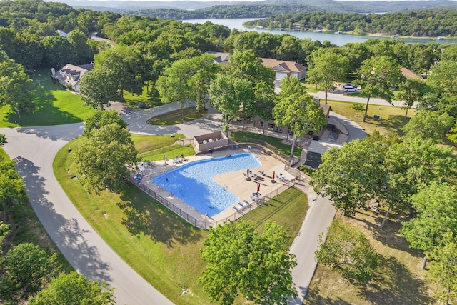 40 Overton Ct, Kimberling City, MO 65686 - aerial view of property and surrounding area with a large body of water, a pool, and a forest