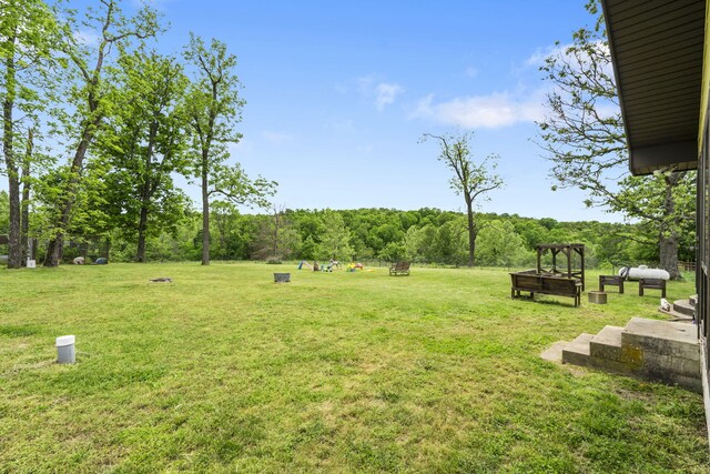 1065 Nicks Rd, Bradleyville, MO 65614 - view of green lawn with a wooded view