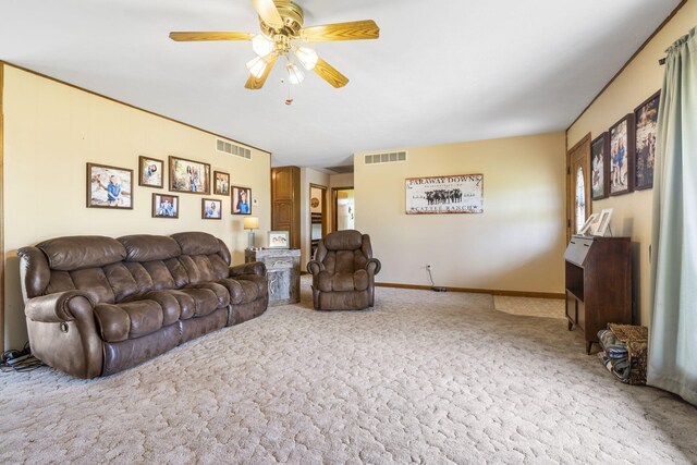 1065 Nicks Rd, Bradleyville, MO 65614 - carpeted living room with a ceiling fan and baseboards
