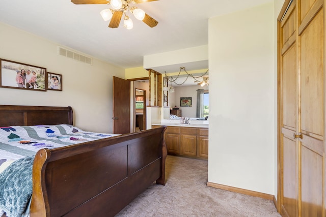 1065 Nicks Rd, Bradleyville, MO 65614 - bedroom featuring light colored carpet, a sink, ceiling fan, and baseboards