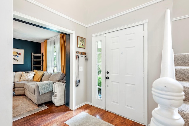 178 S Peach Tree Ln, Republic, MO 65738 - foyer entrance with wood finished floors, baseboards, and ornamental molding