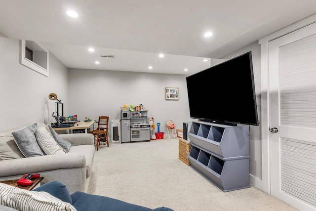 178 S Peach Tree Ln, Republic, MO 65738 - living room featuring carpet flooring and recessed lighting