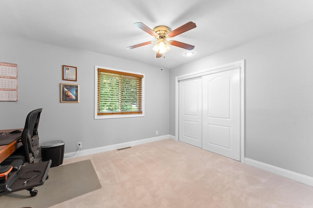 77 Johnson Way Ln, Kimberling City, MO 65686 - unfurnished office featuring ceiling fan, baseboards, and light colored carpet