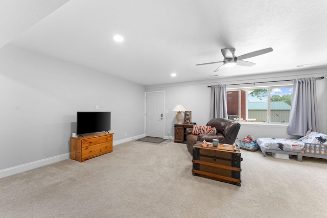77 Johnson Way Ln, Kimberling City, MO 65686 - living room with carpet, a ceiling fan, baseboards, and recessed lighting