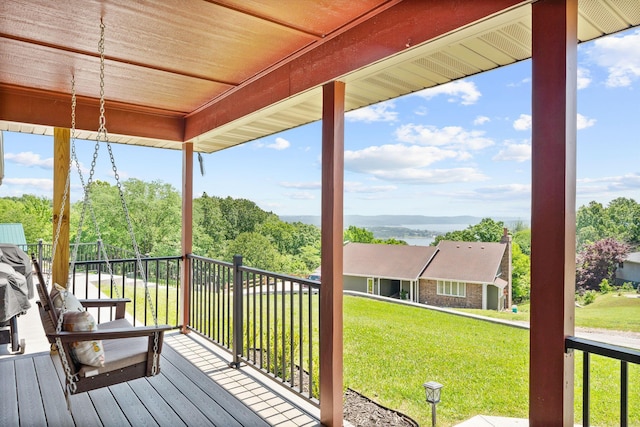 77 Johnson Way Ln, Kimberling City, MO 65686 - wooden deck with a yard and a mountain view