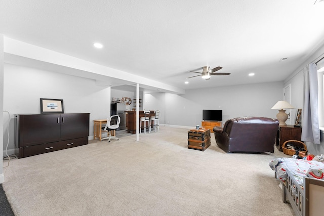 77 Johnson Way Ln, Kimberling City, MO 65686 - carpeted living area featuring recessed lighting, baseboards, and ceiling fan