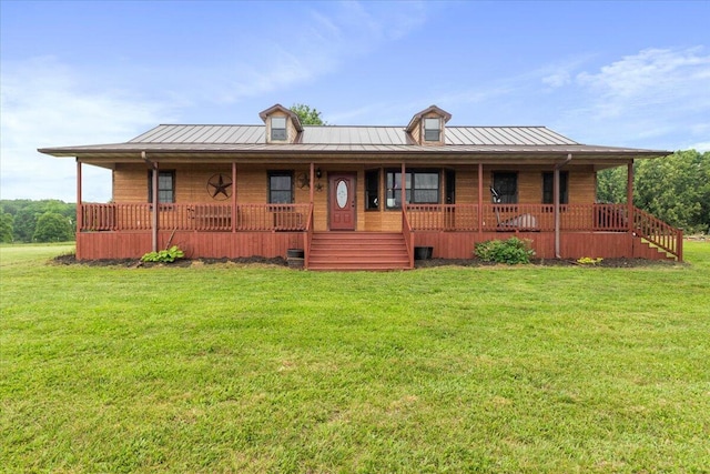 6203 County Road 1750, West Plains, MO 65775 - view of front facade with a standing seam roof, metal roof, a front lawn, and a porch