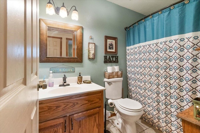 6203 County Road 1750, West Plains, MO 65775 - full bathroom with toilet, vanity, curtained shower, and tile patterned floors