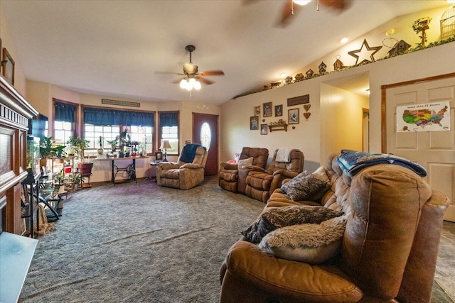 6203 County Road 1750, West Plains, MO 65775 - carpeted living area with ceiling fan and lofted ceiling