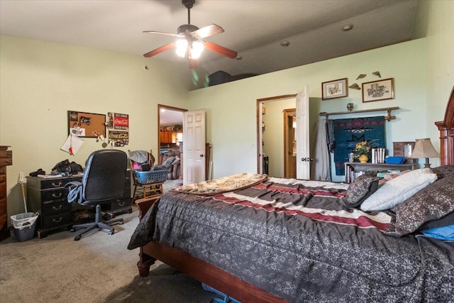 6203 County Road 1750, West Plains, MO 65775 - bedroom featuring carpet, lofted ceiling, and ceiling fan