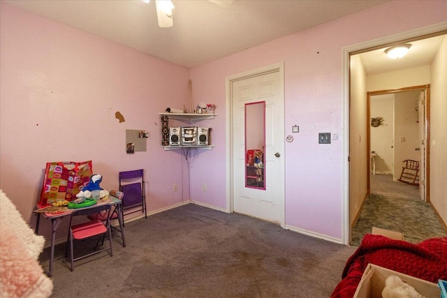 6203 County Road 1750, West Plains, MO 65775 - recreation room with carpet floors, a ceiling fan, and baseboards