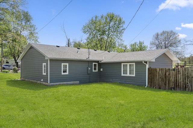 rear view of property with roof with shingles