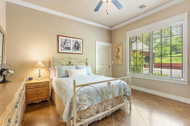 315 Buckskin Rdg, Pineville, MO 64856 - tiled bedroom featuring crown molding, baseboards, and ceiling fan