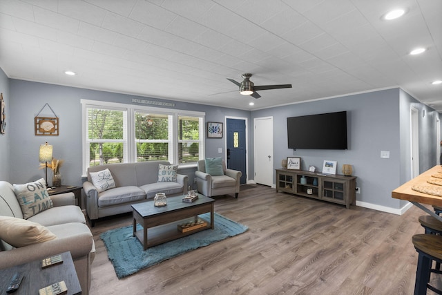 26478 Shadow Rd, Pittsburg, MO 65724 - living area featuring wood finished floors, a ceiling fan, recessed lighting, and baseboards