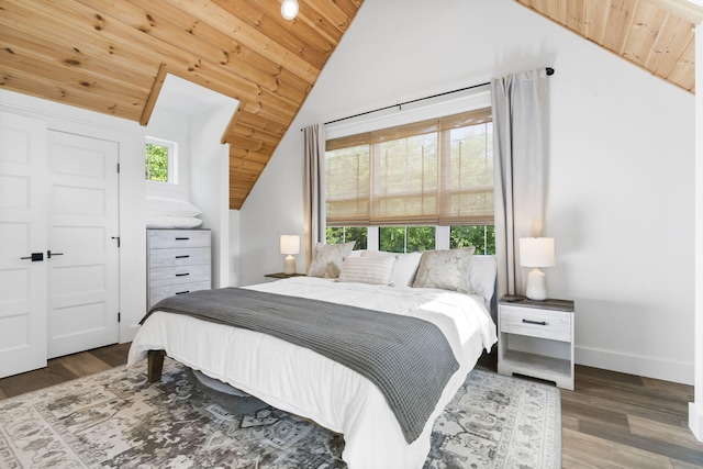 452 Rest Haven Ln, Blue Eye, MO 65611 - bedroom featuring vaulted ceiling, wood ceiling, wood finished floors, and baseboards