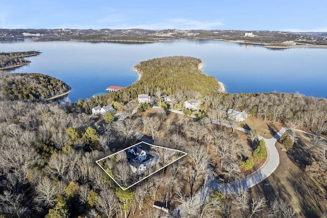 452 Rest Haven Ln, Blue Eye, MO 65611 - aerial view of property and surrounding area with property parcel outlined and a large body of water