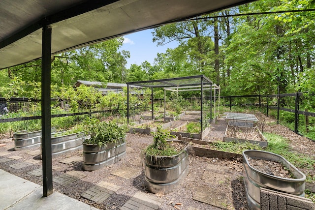 3662 N Farm Rd Unit 127, Springfield, MO 65803 - view of patio / terrace featuring a garden, fence, and view of wooded area