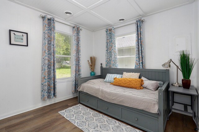 2708 N Fremont Ave, Springfield, MO 65803 - bedroom featuring dark wood-type flooring, baseboards, and beamed ceiling