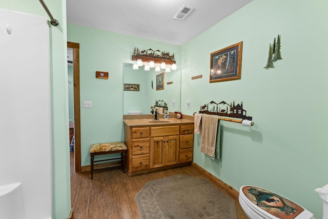 229 Grand Slam Ave, Cape Fair, MO 65624 - bathroom with wood finished floors, vanity, baseboards, and toilet