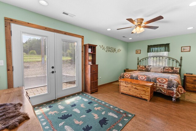 229 Grand Slam Ave, Cape Fair, MO 65624 - bedroom featuring french doors, access to exterior, recessed lighting, wood finished floors, and a ceiling fan
