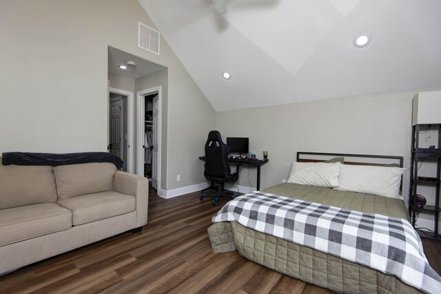 700 E Delmar St, Springfield, MO 65807 - bedroom featuring vaulted ceiling, wood finished floors, a spacious closet, baseboards, and recessed lighting