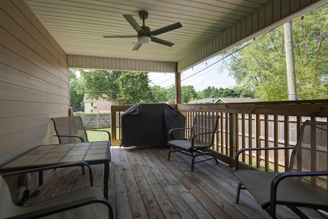 700 E Delmar St, Springfield, MO 65807 - wooden terrace featuring ceiling fan and area for grilling