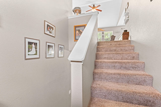 19662 Ladera Rd, Waynesville, MO 65583 - stairway featuring a textured wall and ceiling fan