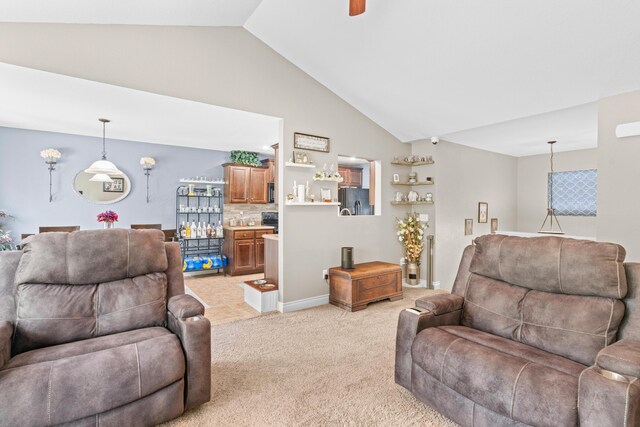 19662 Ladera Rd, Waynesville, MO 65583 - living area with lofted ceiling, light carpet, and bar