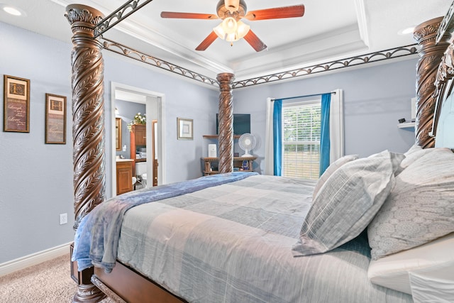 19662 Ladera Rd, Waynesville, MO 65583 - bedroom featuring ornamental molding, carpet flooring, baseboards, and ceiling fan