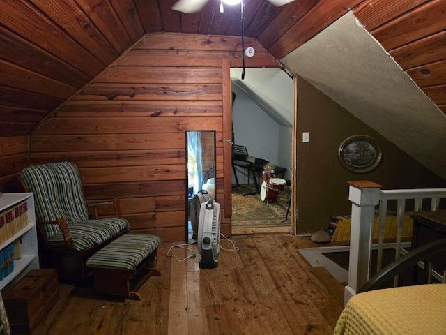3590 County Road 7140, West Plains, MO 65775 - bonus room featuring lofted ceiling, ceiling fan, wooden walls, wooden ceiling, and hardwood / wood-style floors