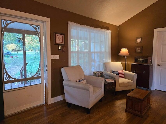 3590 County Road 7140, West Plains, MO 65775 - sitting room featuring vaulted ceiling and dark wood-style flooring