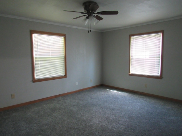 2124 S Kimbrough Ave, Springfield, MO 65807 - carpeted spare room with crown molding, a ceiling fan, and baseboards
