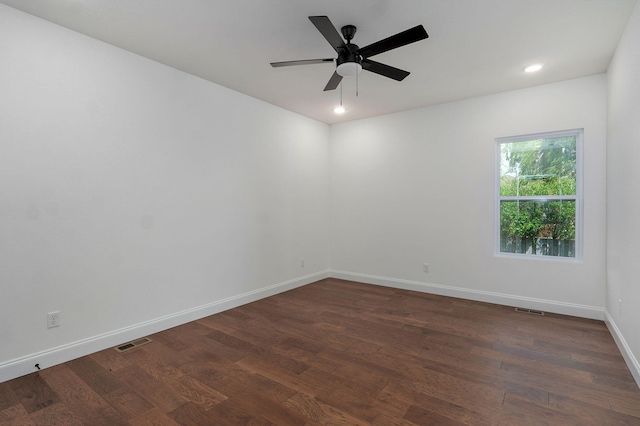 1698 N Marlowe Ave, Springfield, MO 65802 - unfurnished room featuring baseboards, dark wood-type flooring, ceiling fan, and recessed lighting