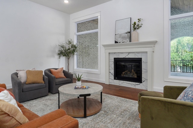 1698 N Marlowe Ave, Springfield, MO 65802 - living room with wood finished floors, baseboards, a fireplace, and recessed lighting