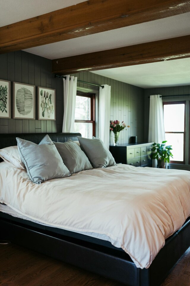 5724 E Mill St, Springfield, MO 65802 - bedroom featuring beam ceiling and wood finished floors