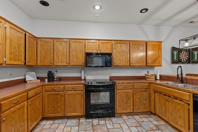 16326 Lawrence Unit 1232, Marionville, MO 65705 - kitchen featuring black appliances, a sink, and brown cabinets