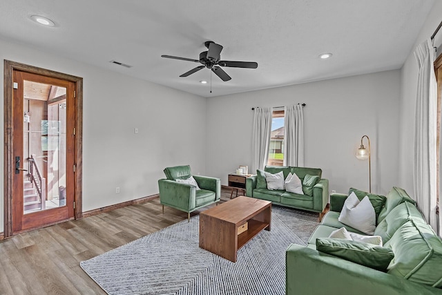 16326 Lawrence Unit 1232, Marionville, MO 65705 - living area featuring light wood-style flooring, ceiling fan, recessed lighting, and baseboards