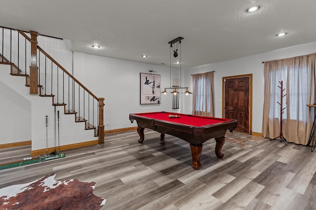 16326 Lawrence Unit 1232, Marionville, MO 65705 - rec room featuring light wood finished floors, baseboards, pool table, recessed lighting, and a textured ceiling