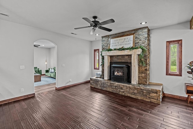 16326 Lawrence Unit 1232, Marionville, MO 65705 - living area with baseboards, wood finished floors, arched walkways, ceiling fan, and recessed lighting